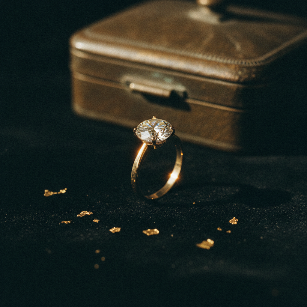 Moissanite solitaire ring on velvet