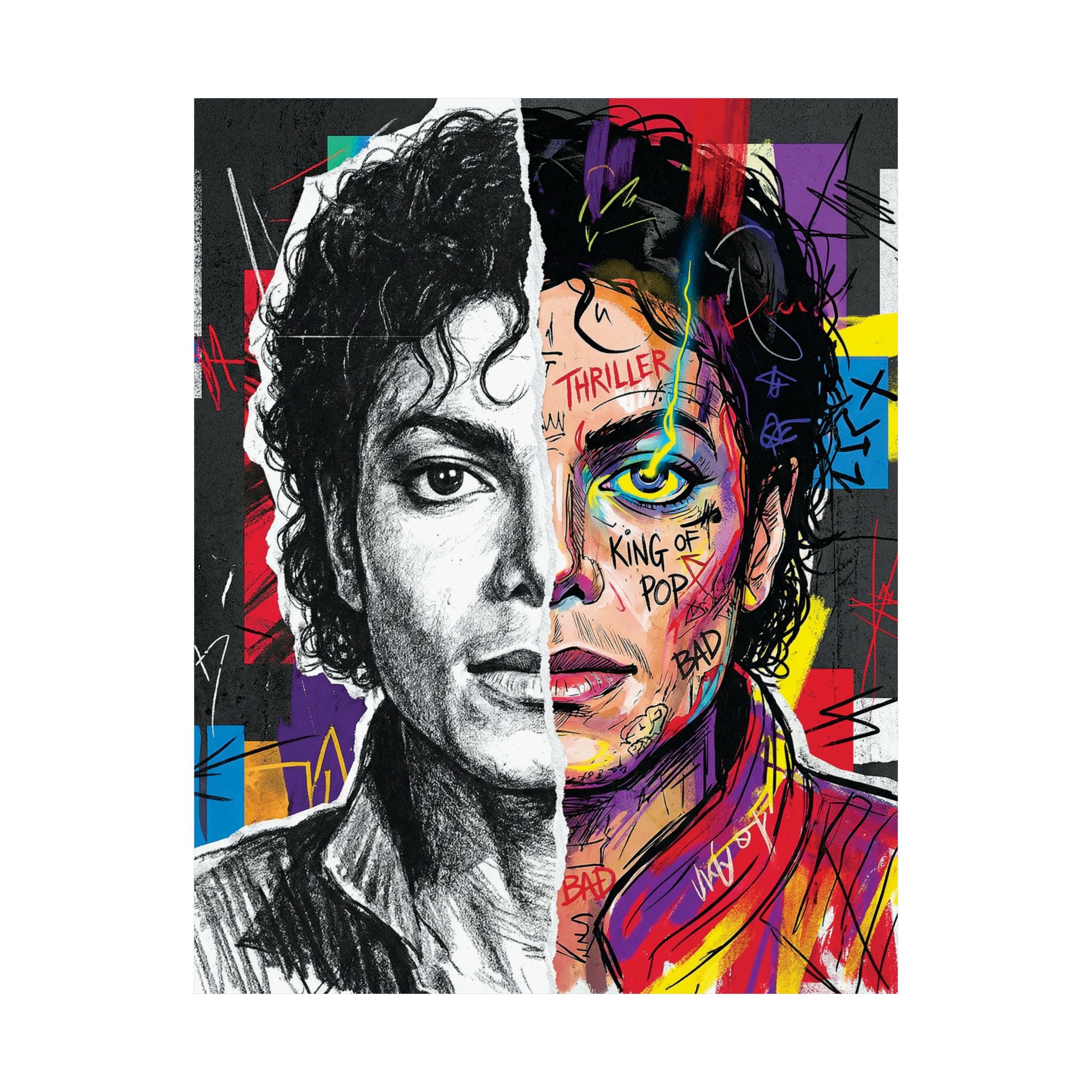 Michael Jackson Thriller Split Face Poster Street Art Print King Of Pop