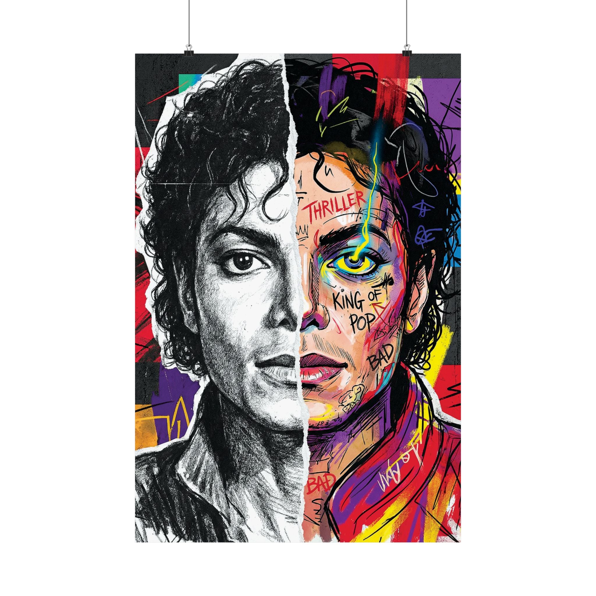Michael Jackson Thriller Split Face Poster Street Art Print King Of Pop