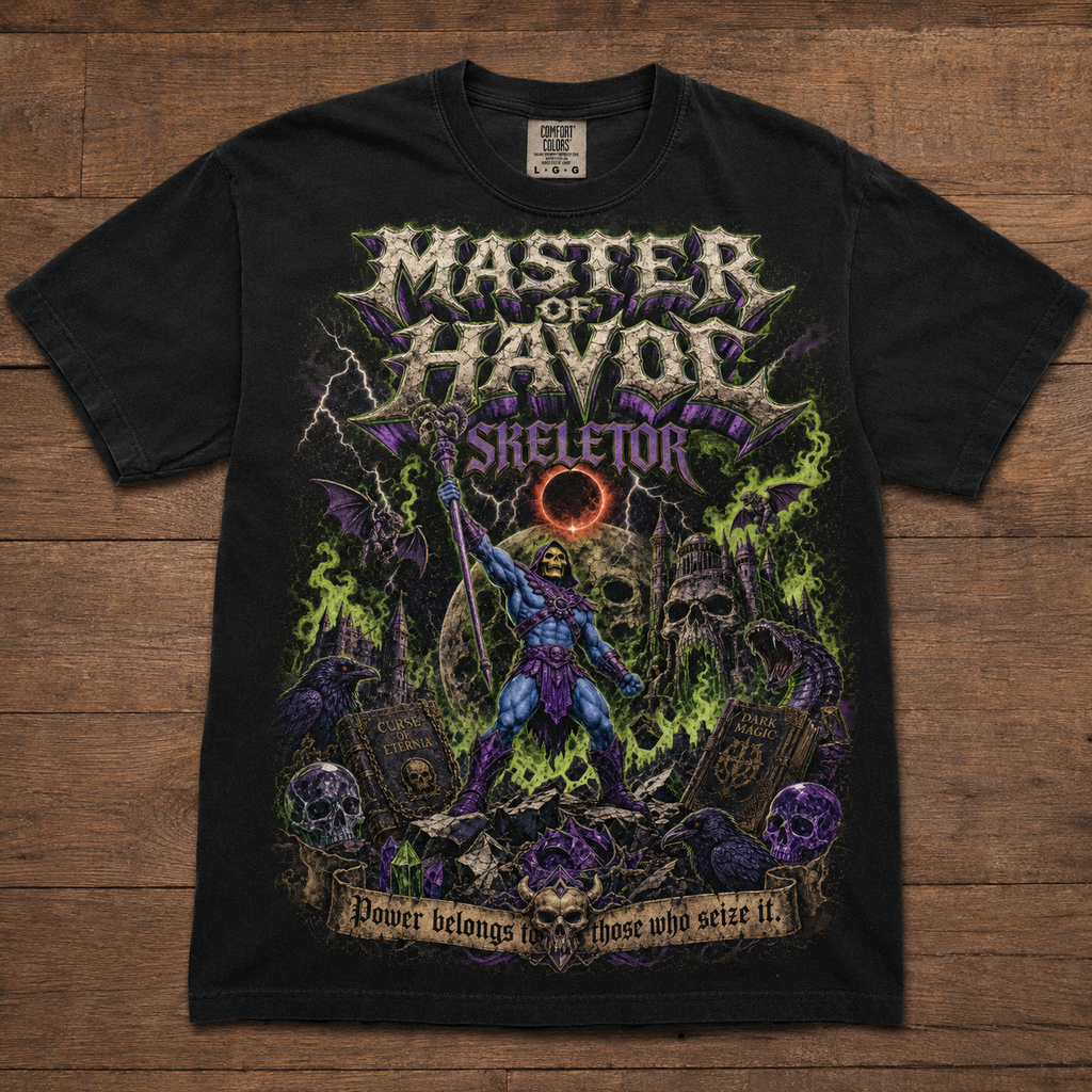 Skeletor Master of Havoc T-Shirt | Vintage Bootleg Dark Fantasy Tee