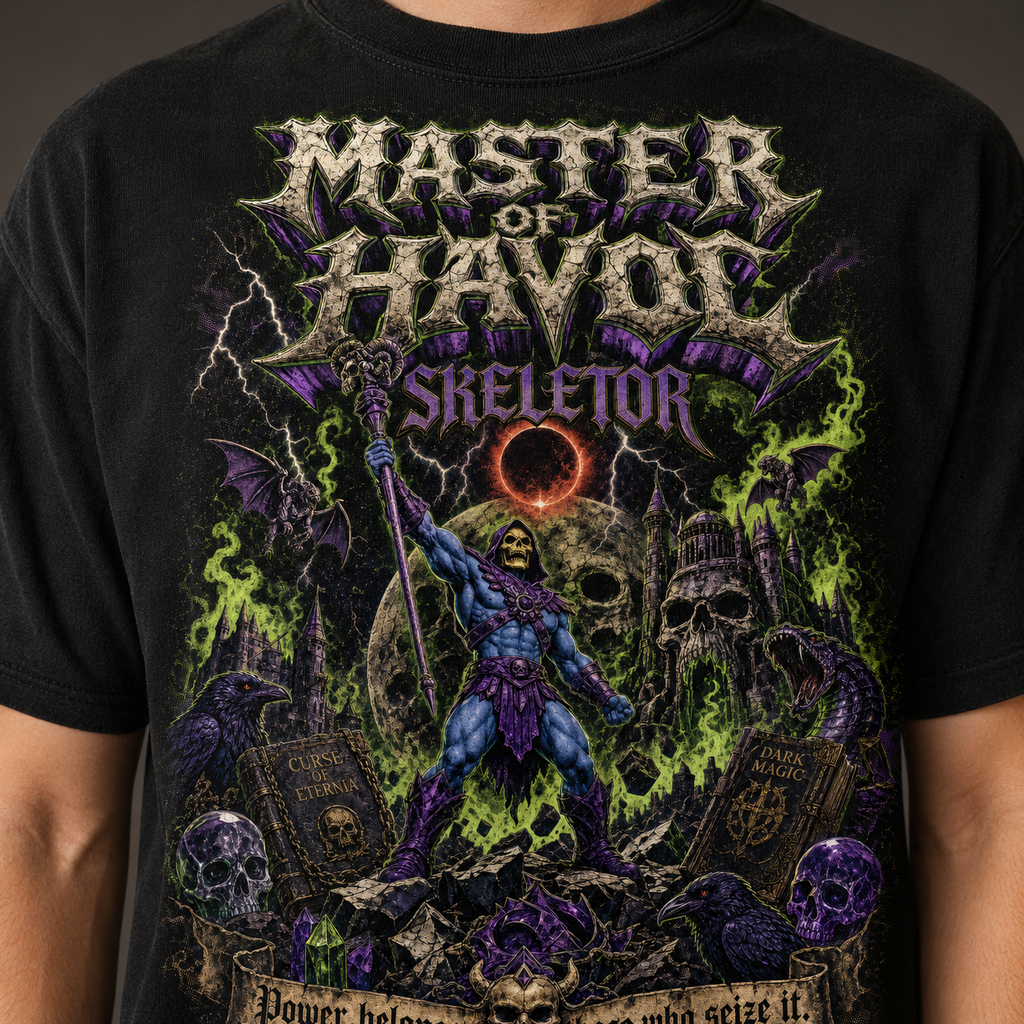Skeletor Master of Havoc T-Shirt | Vintage Bootleg Dark Fantasy Tee