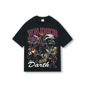Black oversized basketball-style tee with halftone Star Wars print of Vader Empire 501 in vintage 90s bootleg jersey layout.