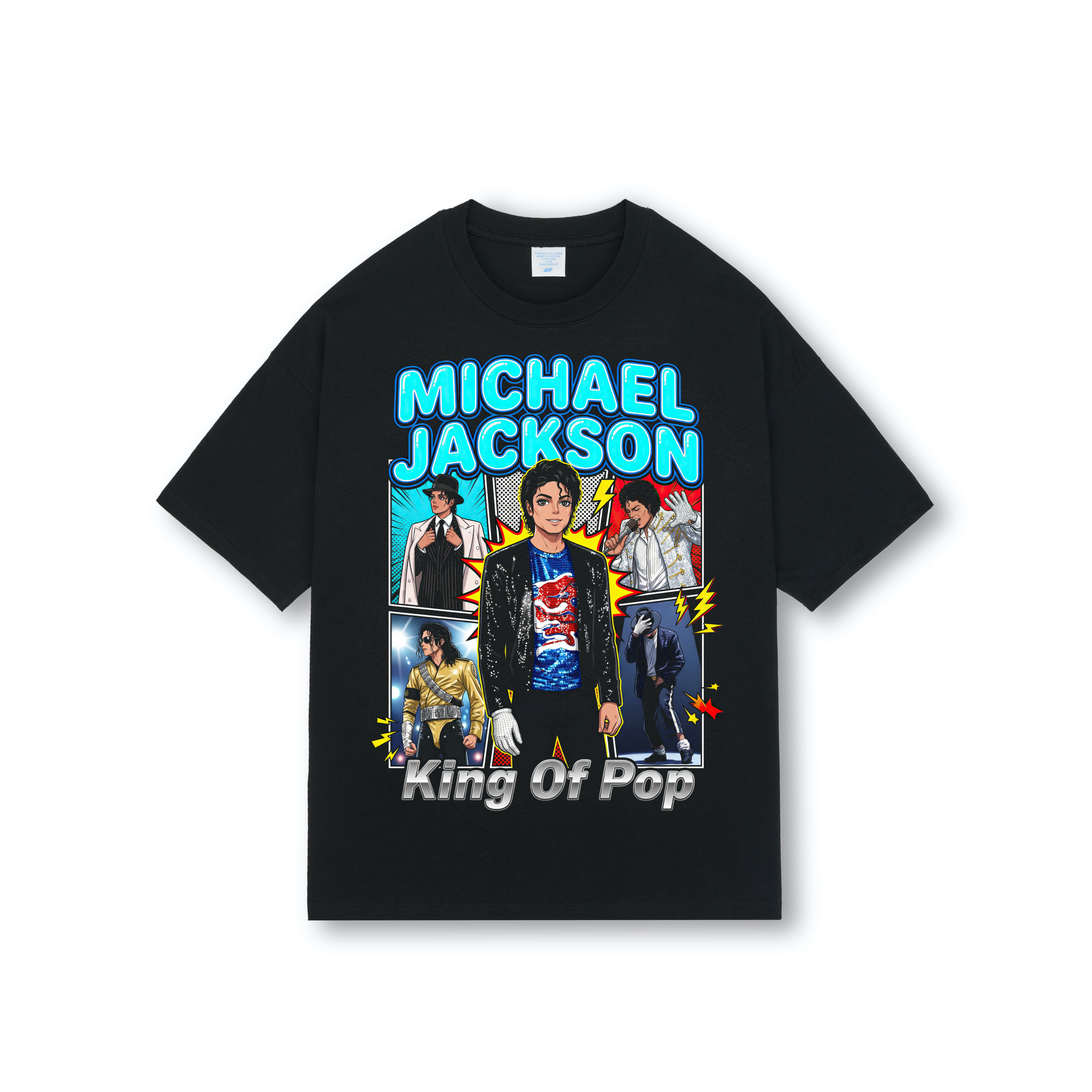 Michael Jackson Anime King Of Pop Cyan Drop Shoulder Tee