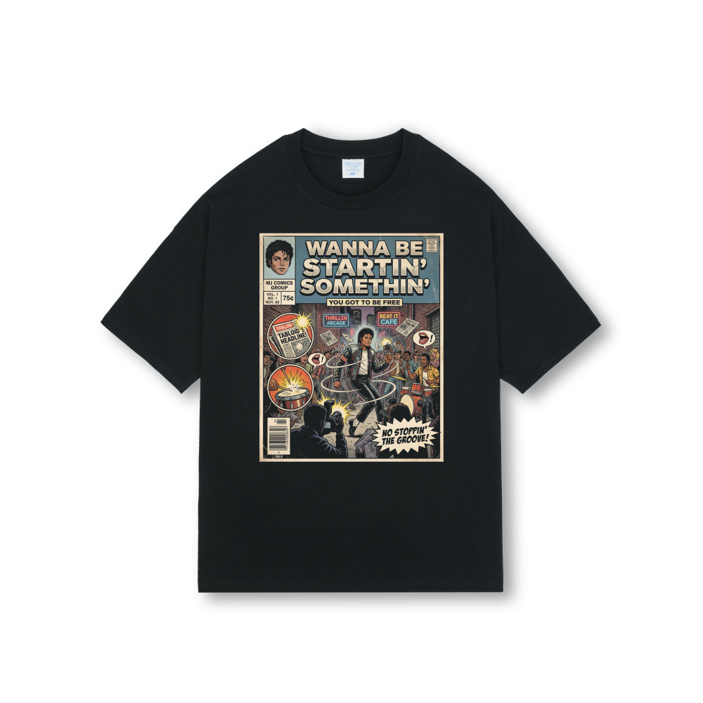 Michael Jackson Wanna Be Startin Somethin Comic Drop Shoulder Tee