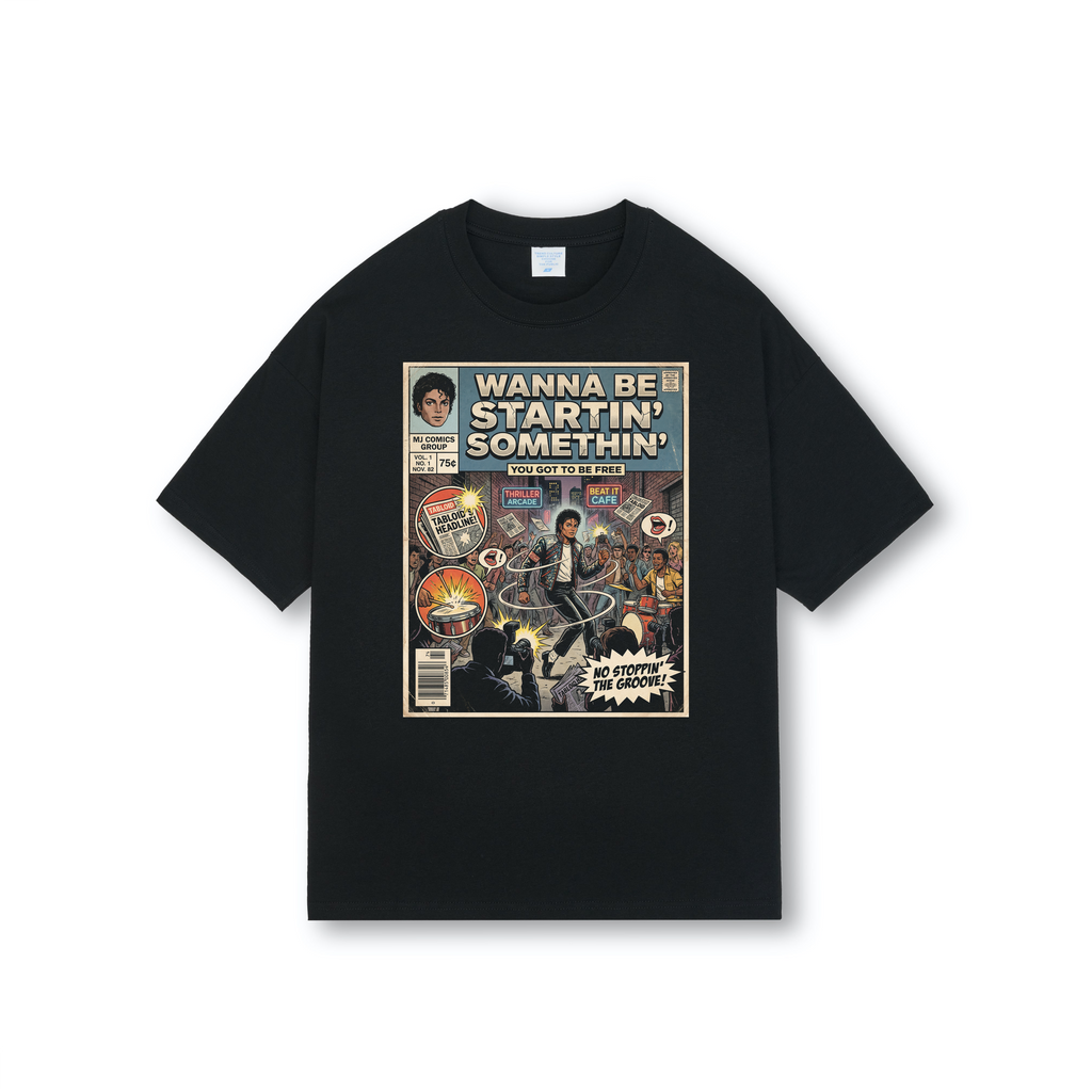 Michael Jackson Wanna Be Startin Somethin Comic Drop Shoulder Tee