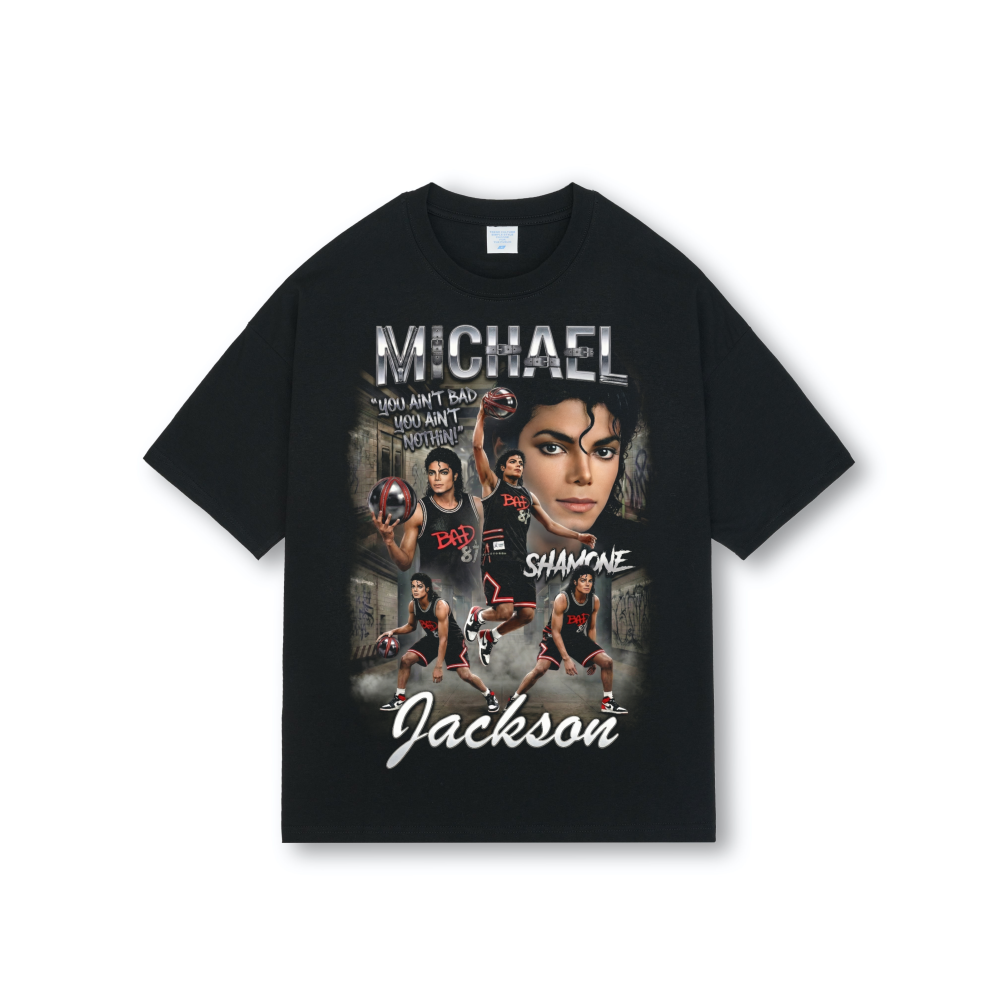 Michael Jackson Bad Shamone Basketball Drop Shoulder Tee