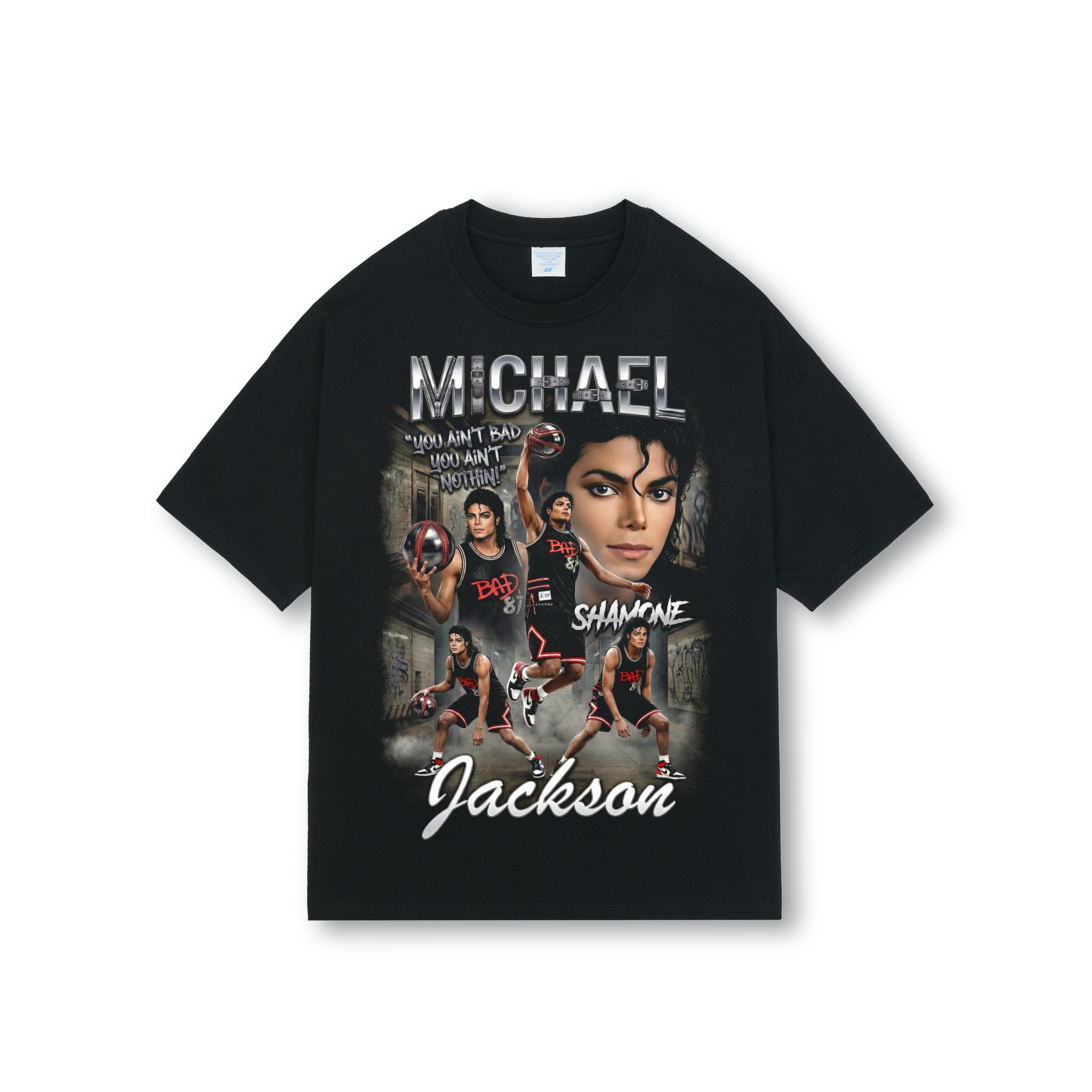 Michael Jackson Bad Shamone Basketball Drop Shoulder Tee