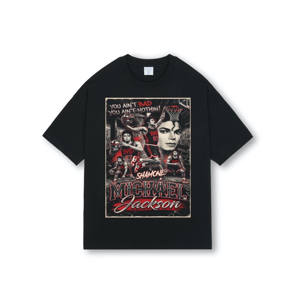 Michael Jackson Bad Poster Basketball Drop Shoulder Tee