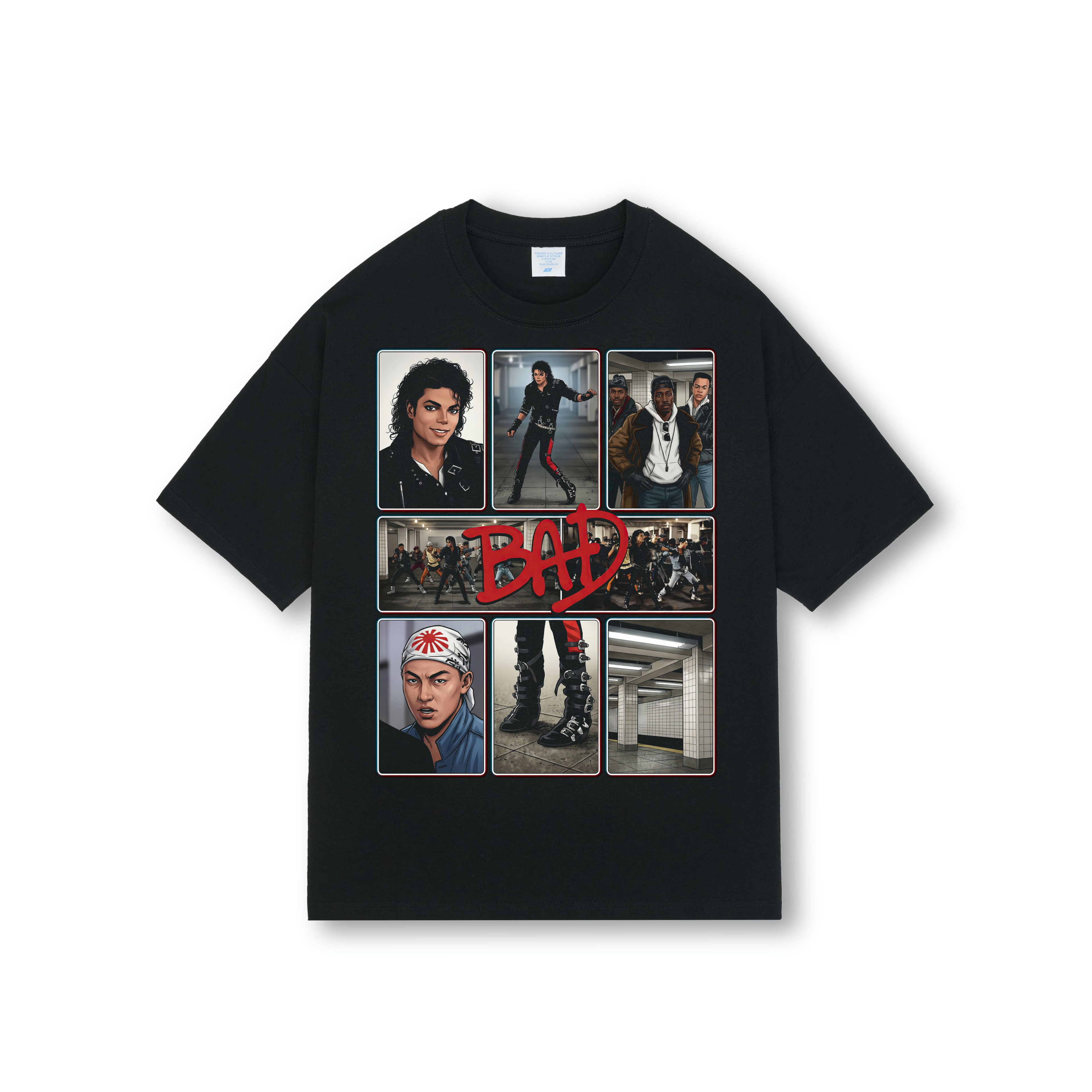 Michael Jackson Bad Grid Collage Drop Shoulder Tee