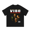 Black oversized streetwear tee with Vibe Magazine MK villains cover featuring Goro, Shao Kahn, Shang Tsung.