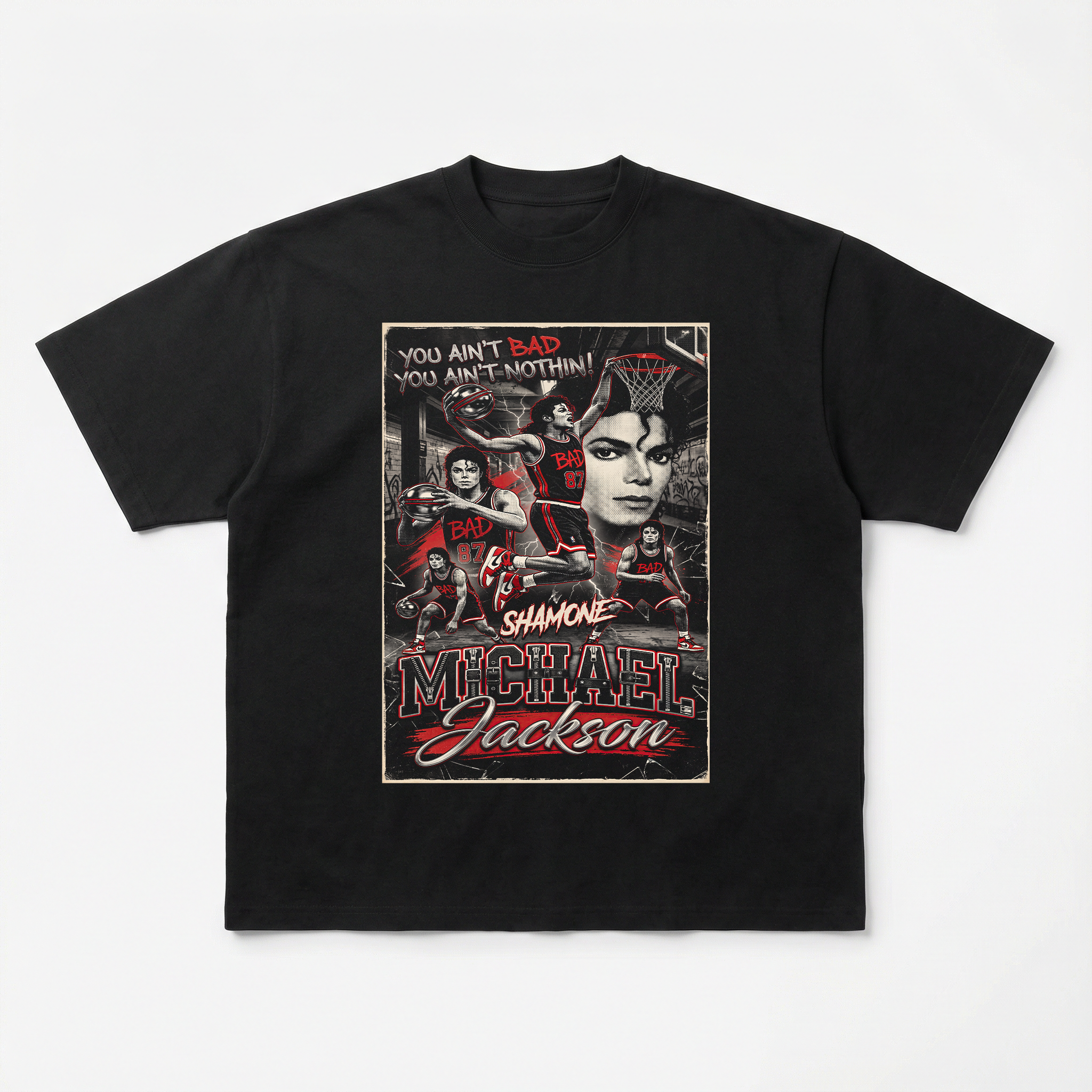 MJ Bad Grid Collage Tee - bootleg basketball mockup detail