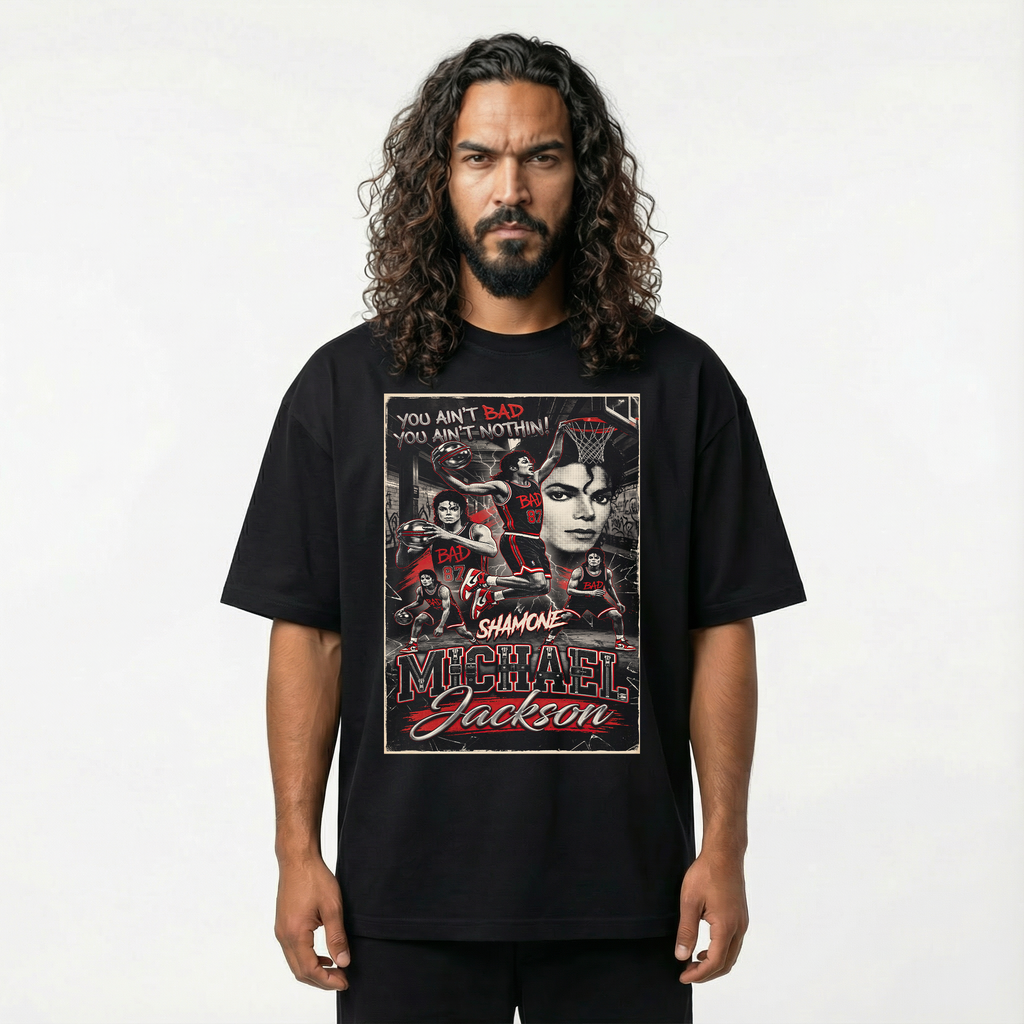 Michael Jackson Bad Poster Basketball Drop Shoulder Tee