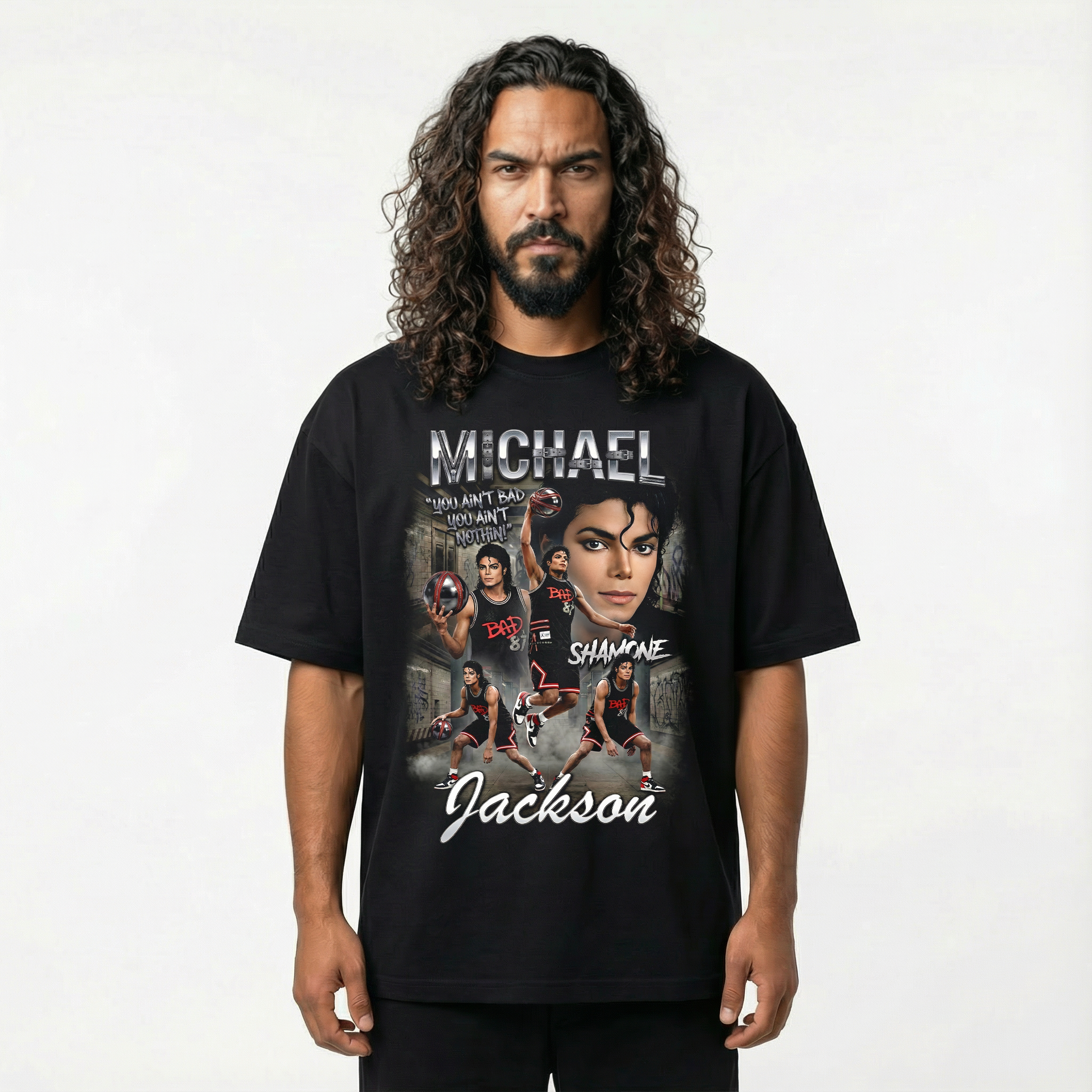 Michael Jackson Bad Shamone Basketball Drop Shoulder Tee