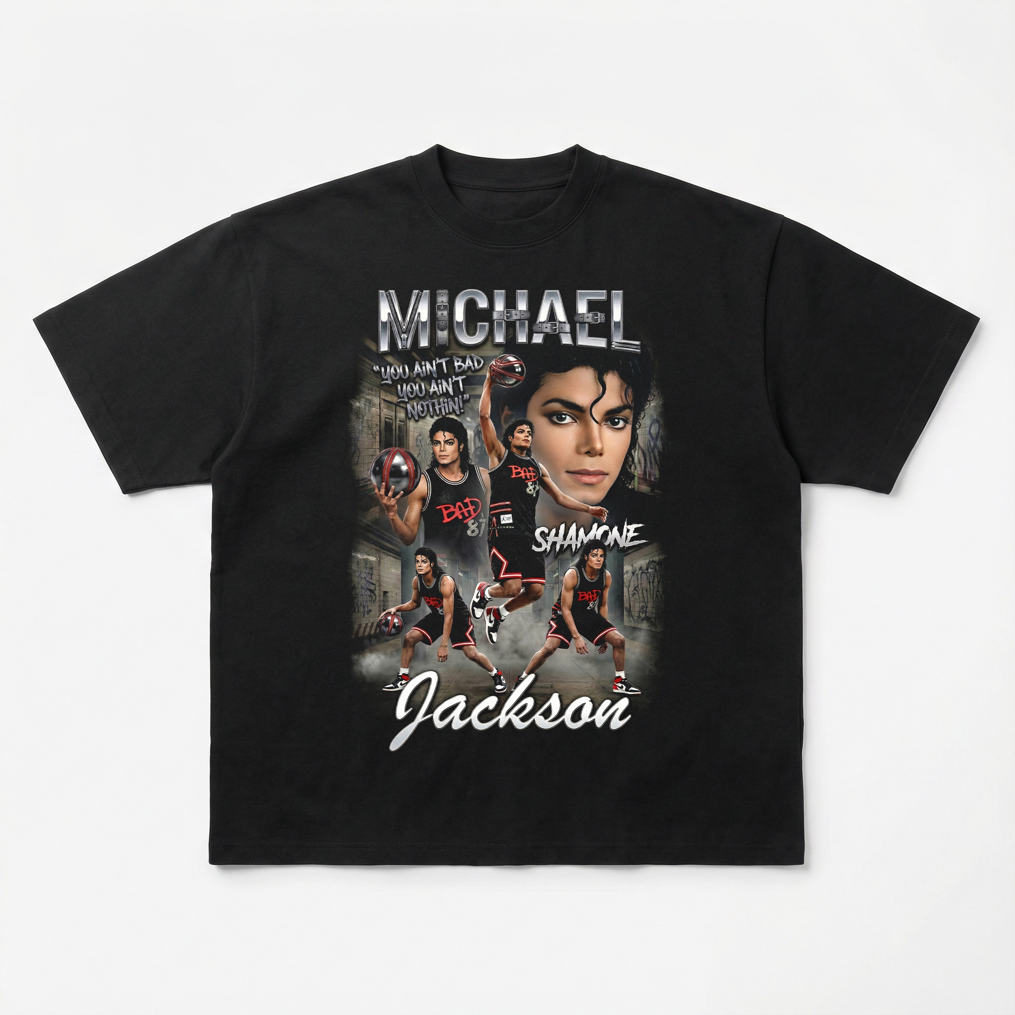 MJ Bad Shamone Basketball Tee - bootleg basketball mockup back angle