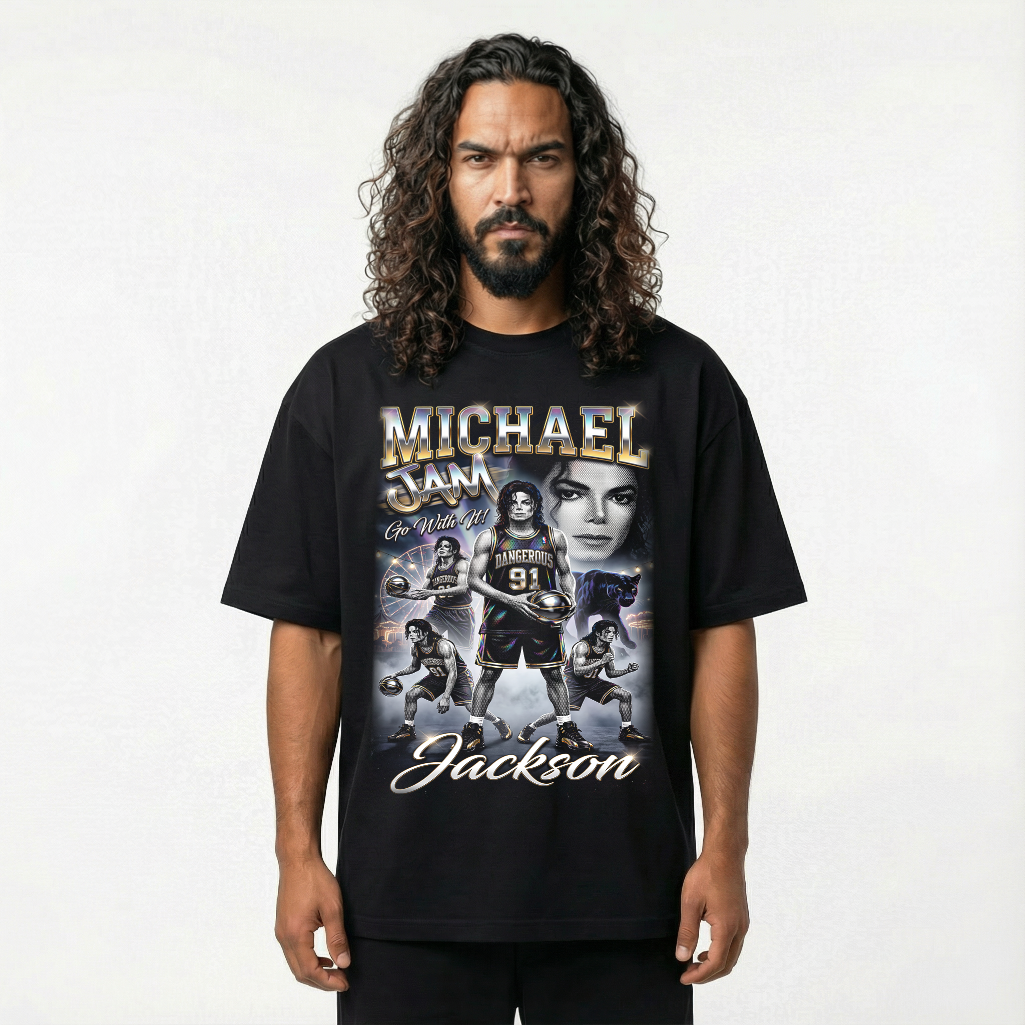 Michael Jackson Dangerous Jam Basketball Drop Shoulder Tee