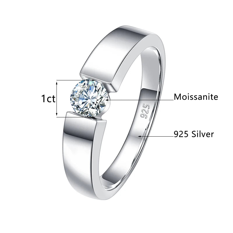 Round Cut Classic | 0.5 to 1ct Men's Moissanite Ring | Solid 925 Silver