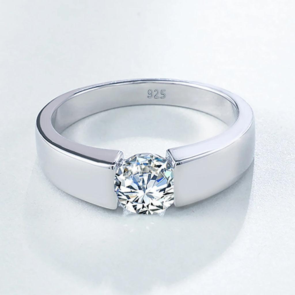 Round Cut Classic | 0.5 to 1ct Men's Moissanite Ring | Solid 925 Silver
