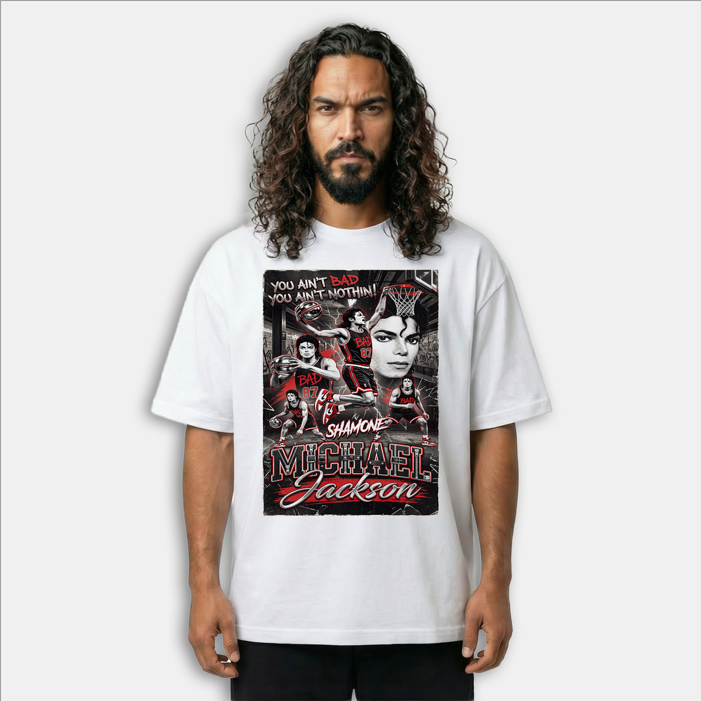 MJ Bad Shamone White Tee - bootleg poster mockup front