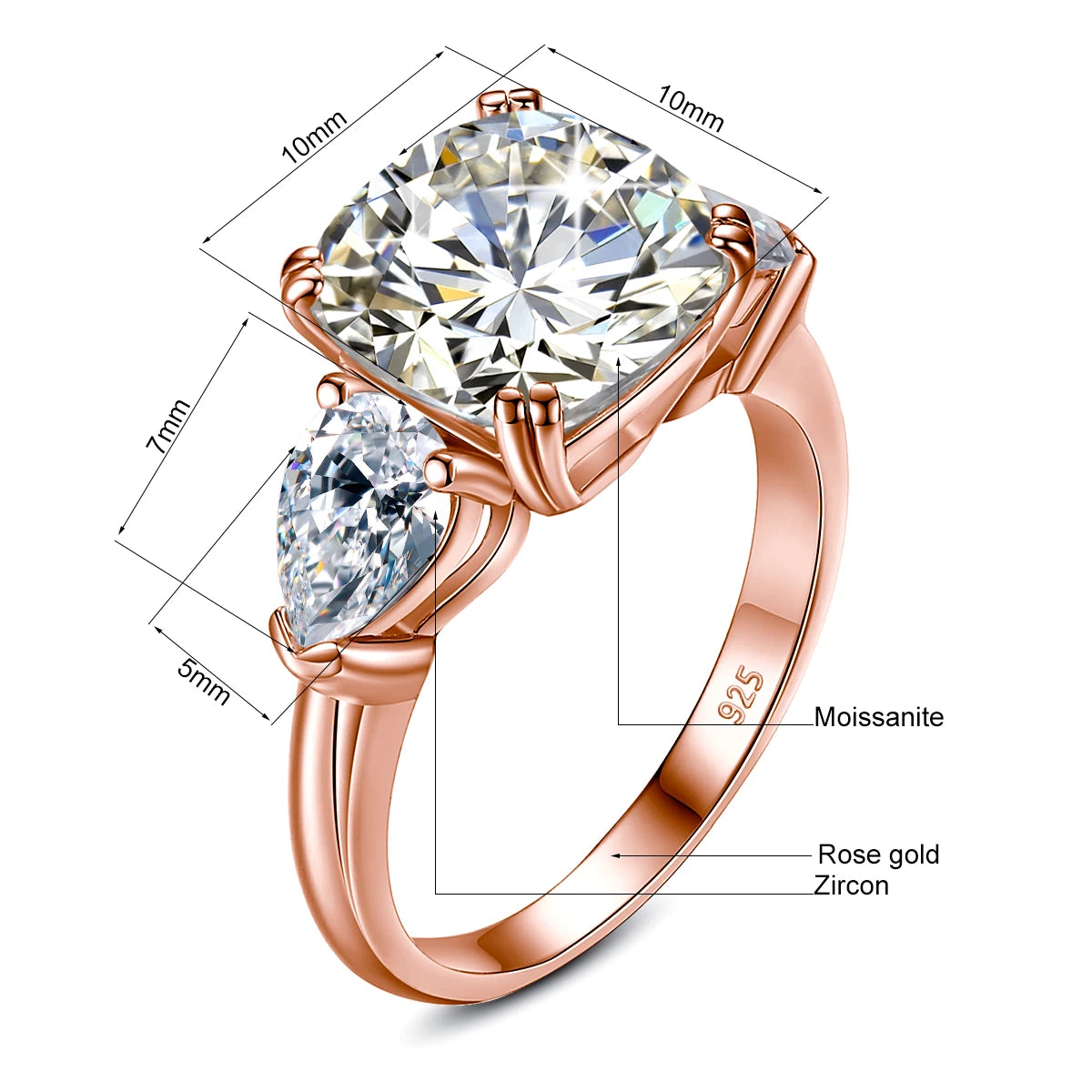 Estate Cushion | 5ct Cushion Cut Moissanite Three Stone Ring | GRA Certified