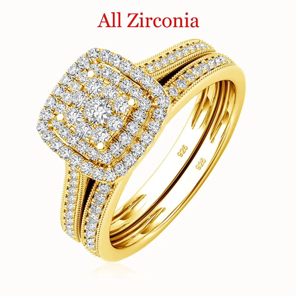 Golden Hour Bridal Set | 2 Piece Moissanite Ring Set | Gold over 925 Silver