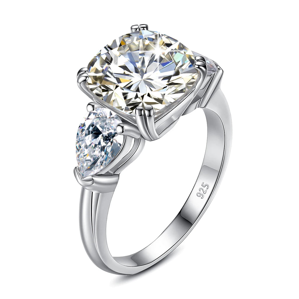 Estate Cushion | 5ct Cushion Cut Moissanite Three Stone Ring | GRA Certified