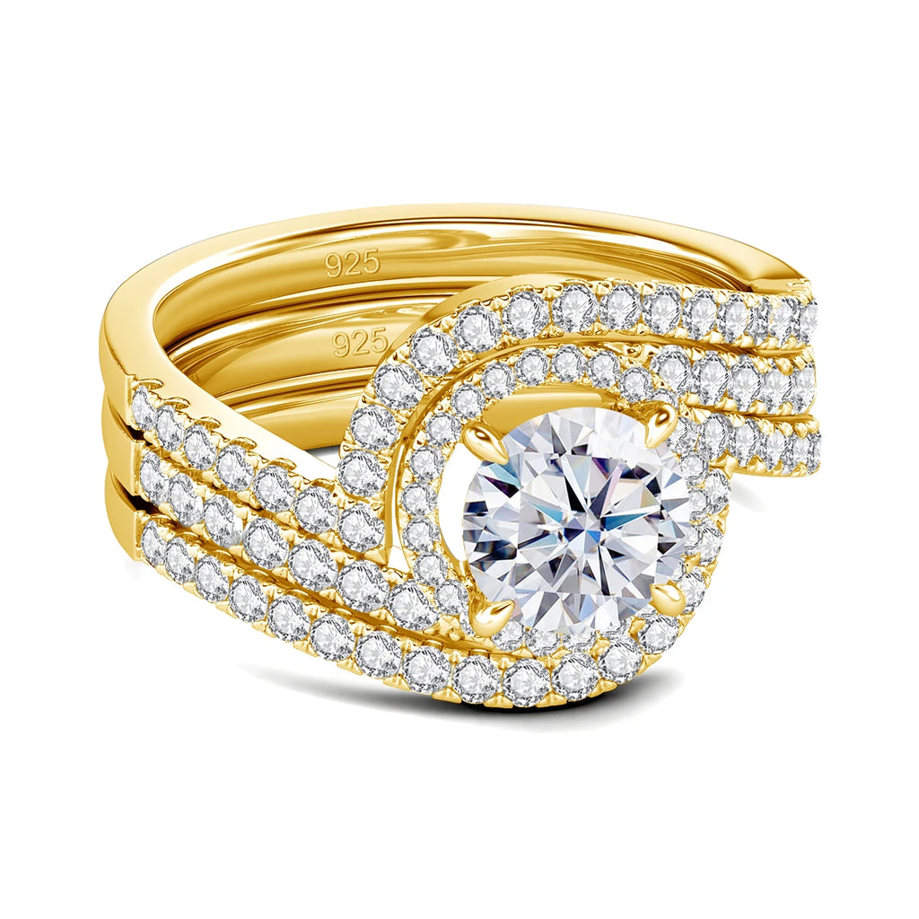Gilded Pair | 2 Piece Moissanite Ring Set, 2ct | Gold over 925 Silver