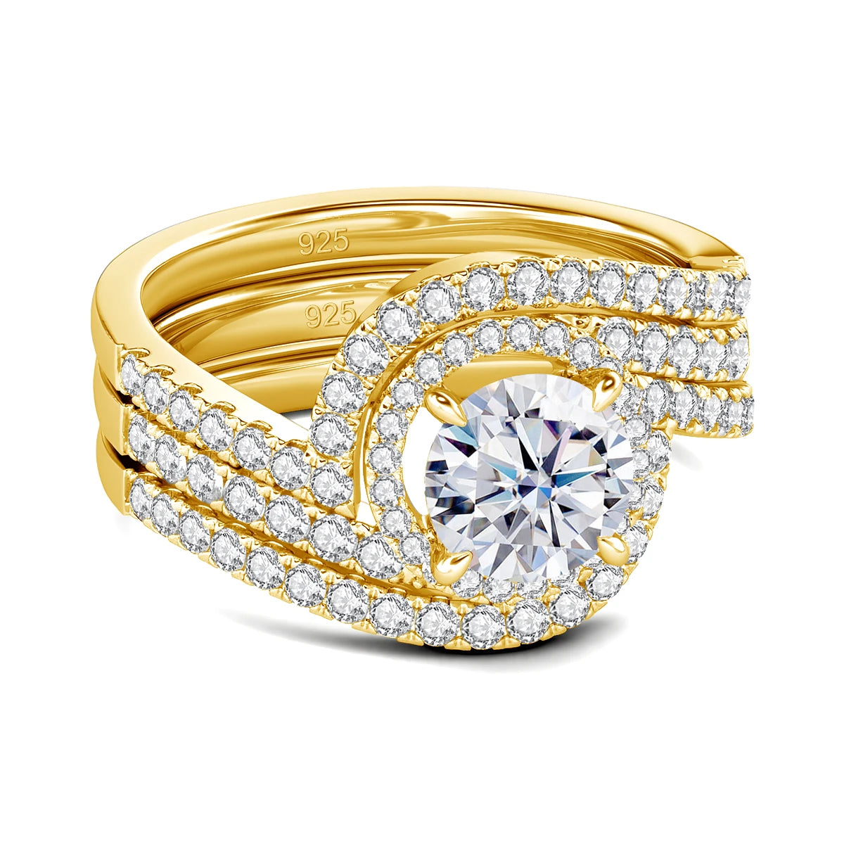 Gilded Pair | 2 Piece Moissanite Ring Set, 2ct | Gold over 925 Silver