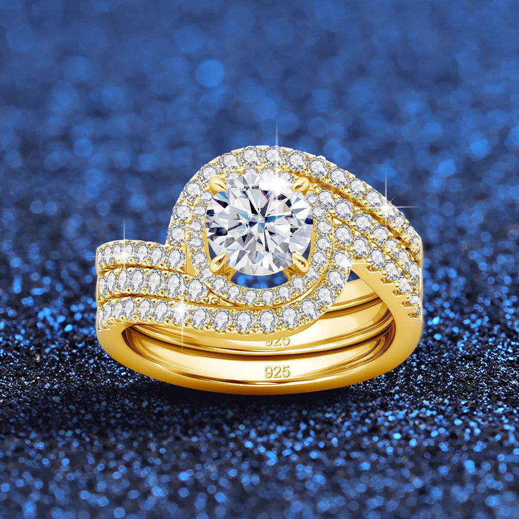 Gilded Pair | 2 Piece Moissanite Ring Set, 2ct | Gold over 925 Silver