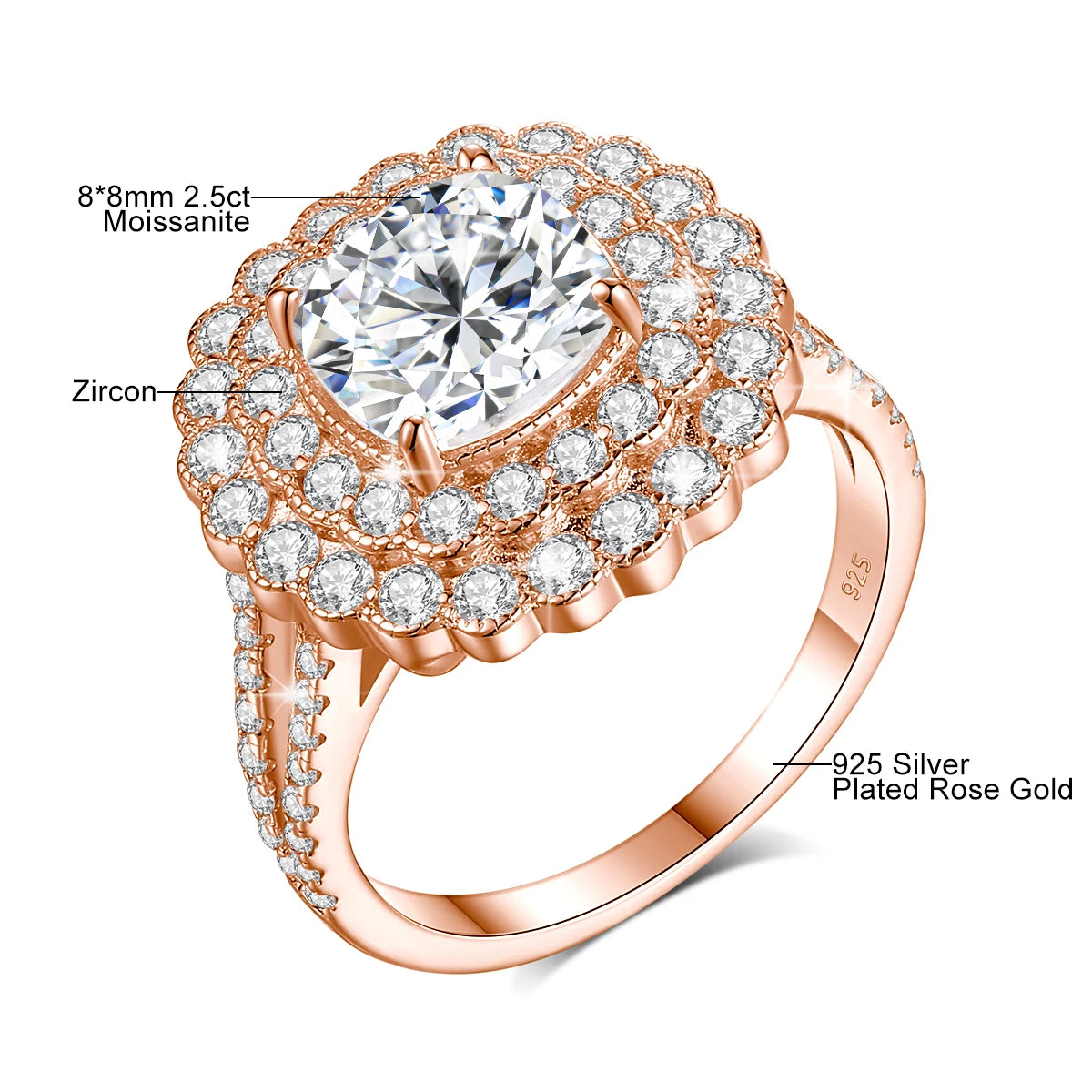 Halo Noir | Large Moissanite Halo Ring | 925 Sterling Silver