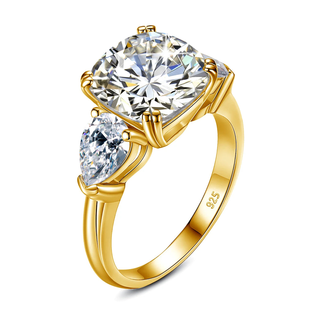 Estate Cushion | 5ct Cushion Cut Moissanite Three Stone Ring | GRA Certified