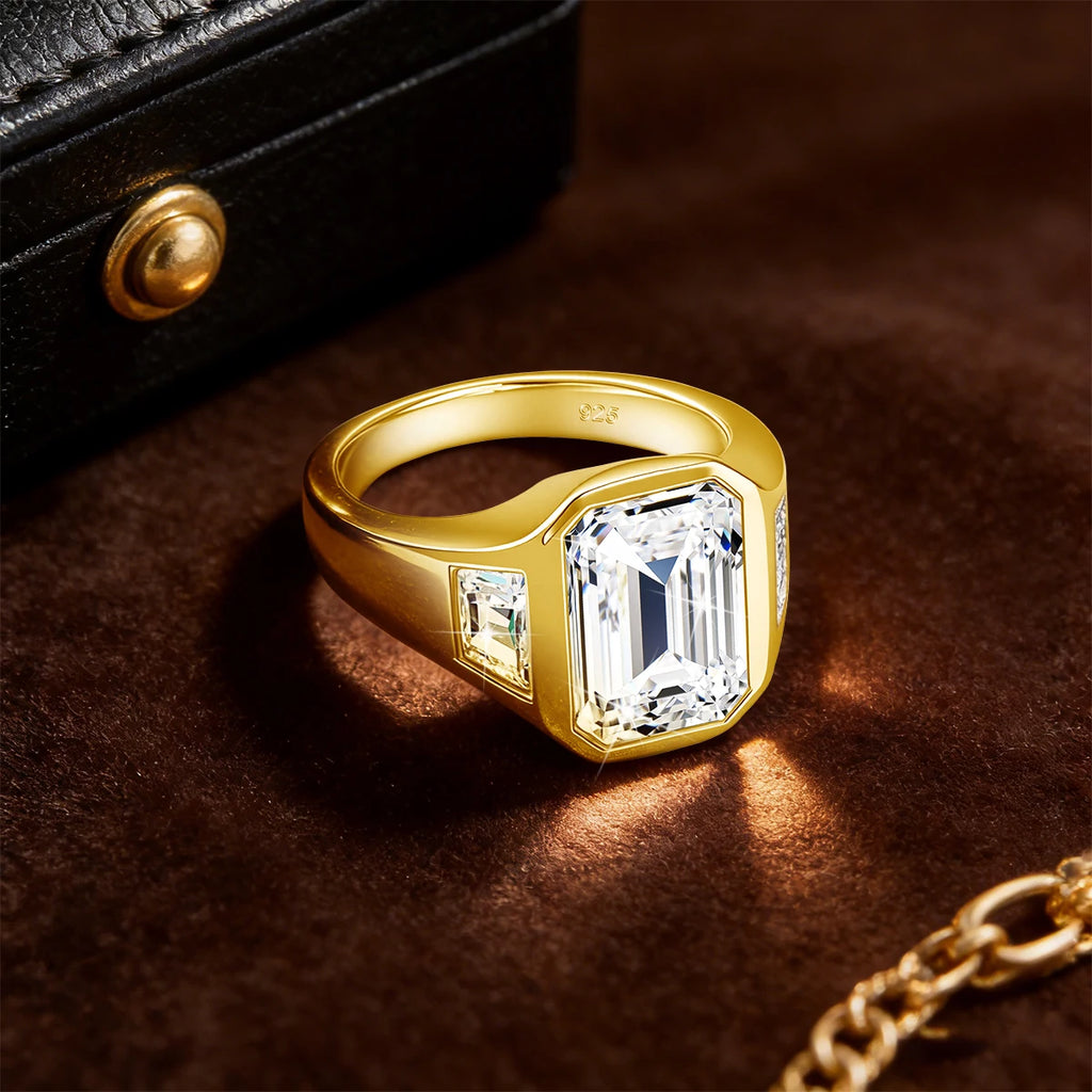 The Trilogy | 3ct Emerald Cut Moissanite Three Stone Ring | 925 Silver