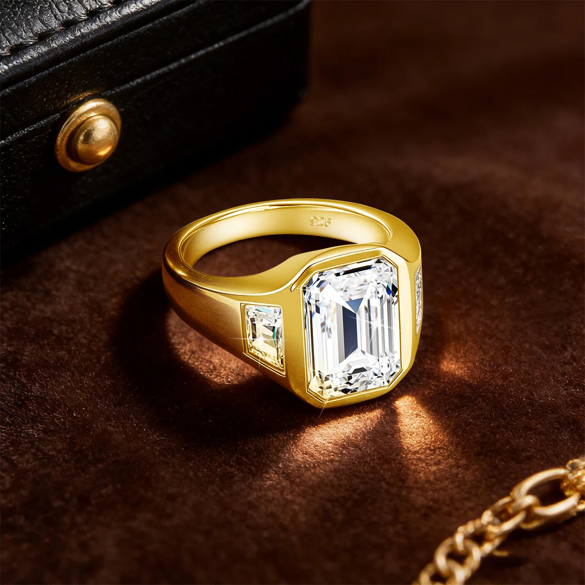 The Trilogy | 3ct Emerald Cut Moissanite Three Stone Ring | 925 Silver