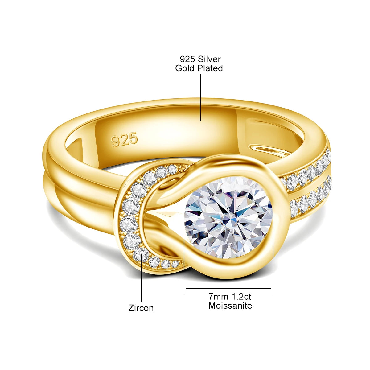 Bow Knot | 1ct Moissanite Ring, 7mm | Certified 925 Sterling Silver