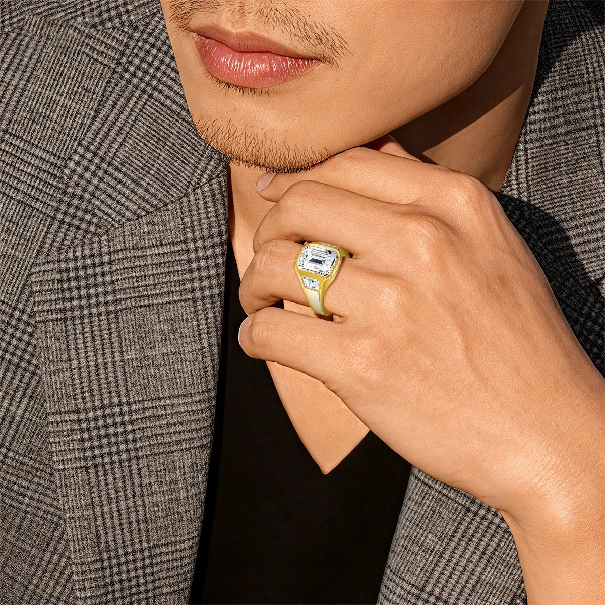 The Trilogy | 3ct Emerald Cut Moissanite Three Stone Ring | 925 Silver