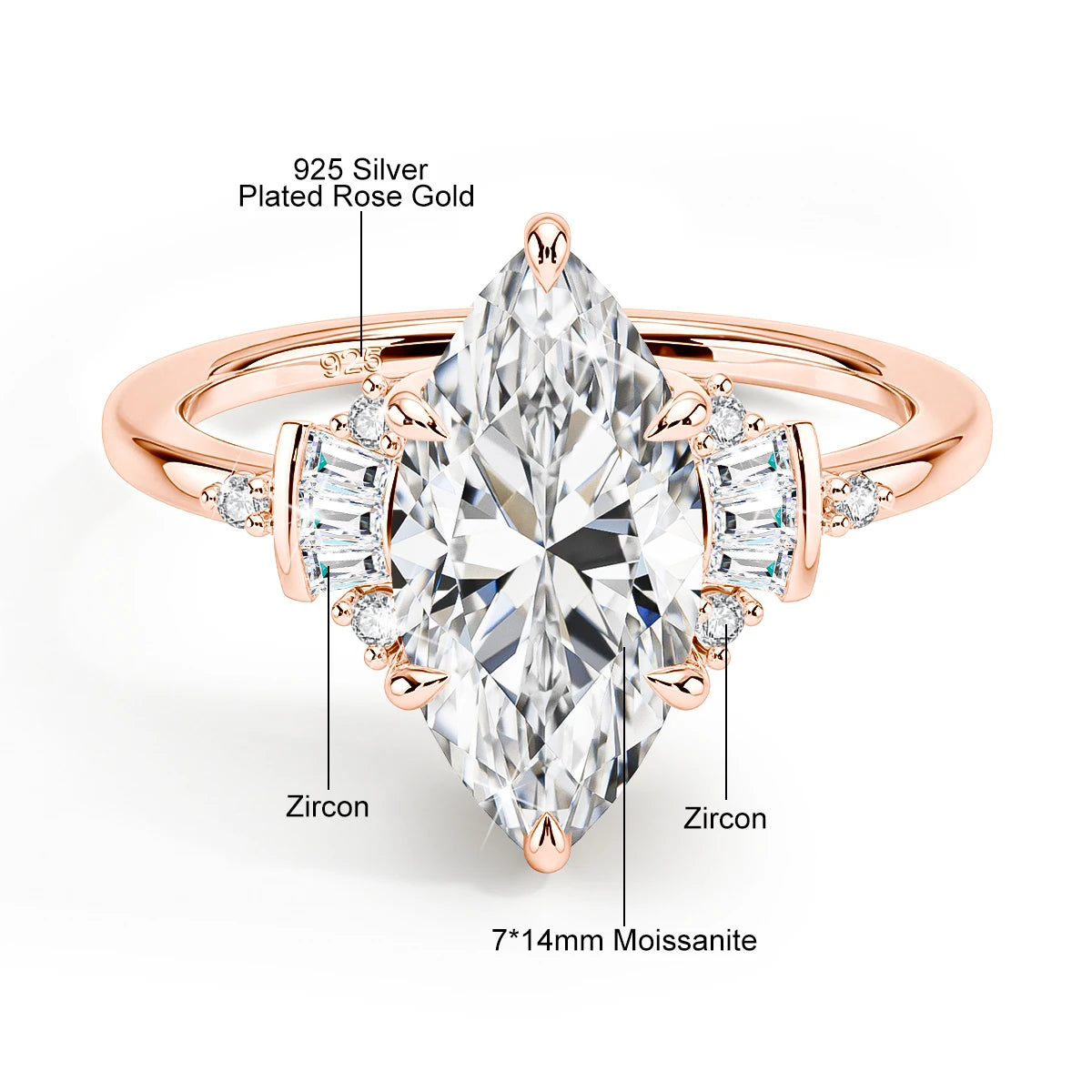 Marquise Royale | 3ct Marquise Moissanite Engagement Ring | 925 Silver