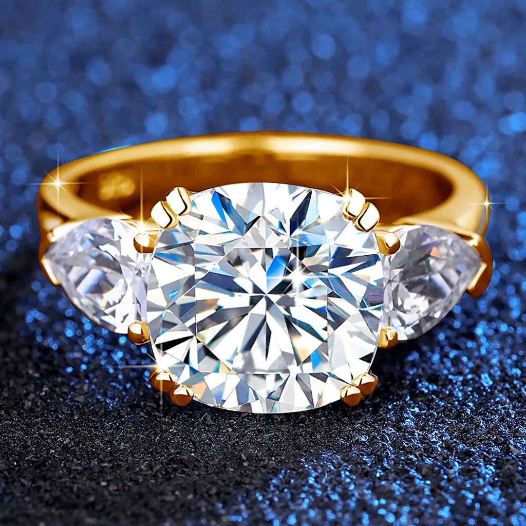 Estate Cushion | 5ct Cushion Cut Moissanite Three Stone Ring | GRA Certified