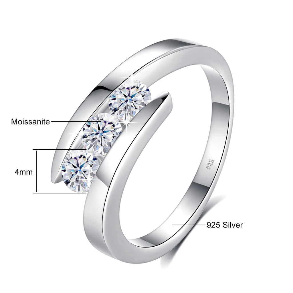 Three Stone Promise | Moissanite Three Stone Ring | Certified 925 Silver
