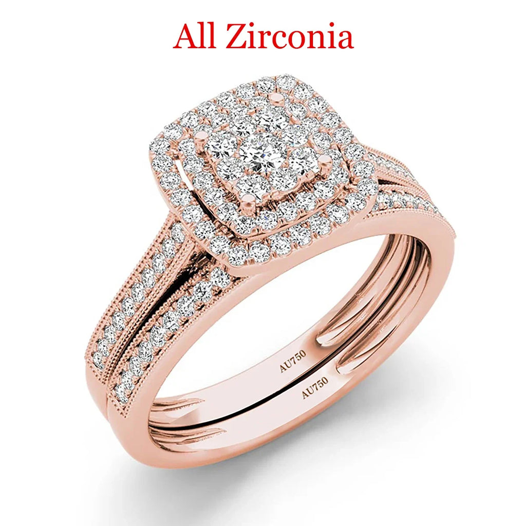Golden Hour Bridal Set | 2 Piece Moissanite Ring Set | Gold over 925 Silver