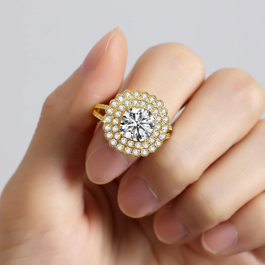 Halo Noir | Large Moissanite Halo Ring | 925 Sterling Silver