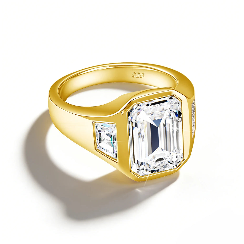 The Trilogy | 3ct Emerald Cut Moissanite Three Stone Ring | 925 Silver