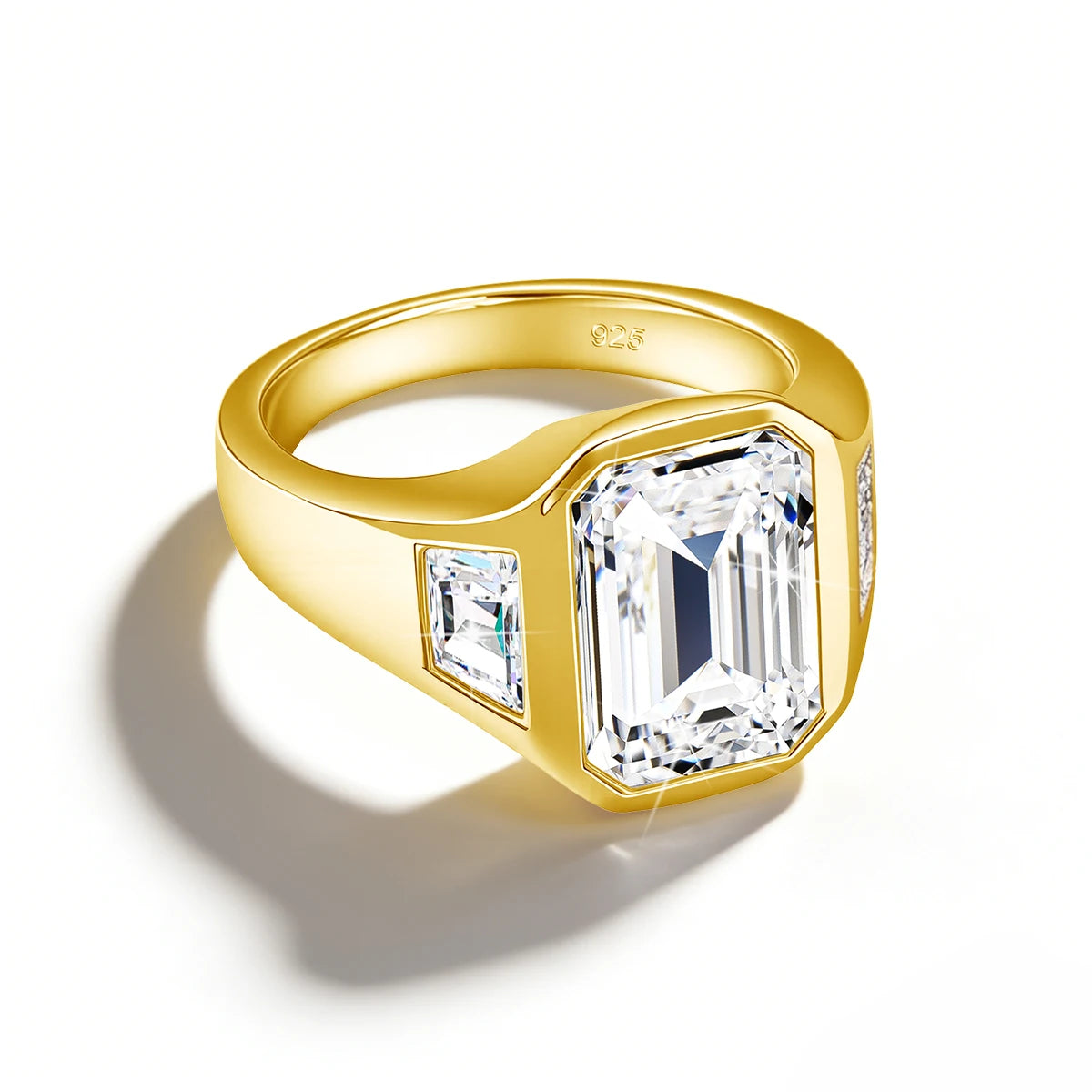 The Trilogy | 3ct Emerald Cut Moissanite Three Stone Ring | 925 Silver
