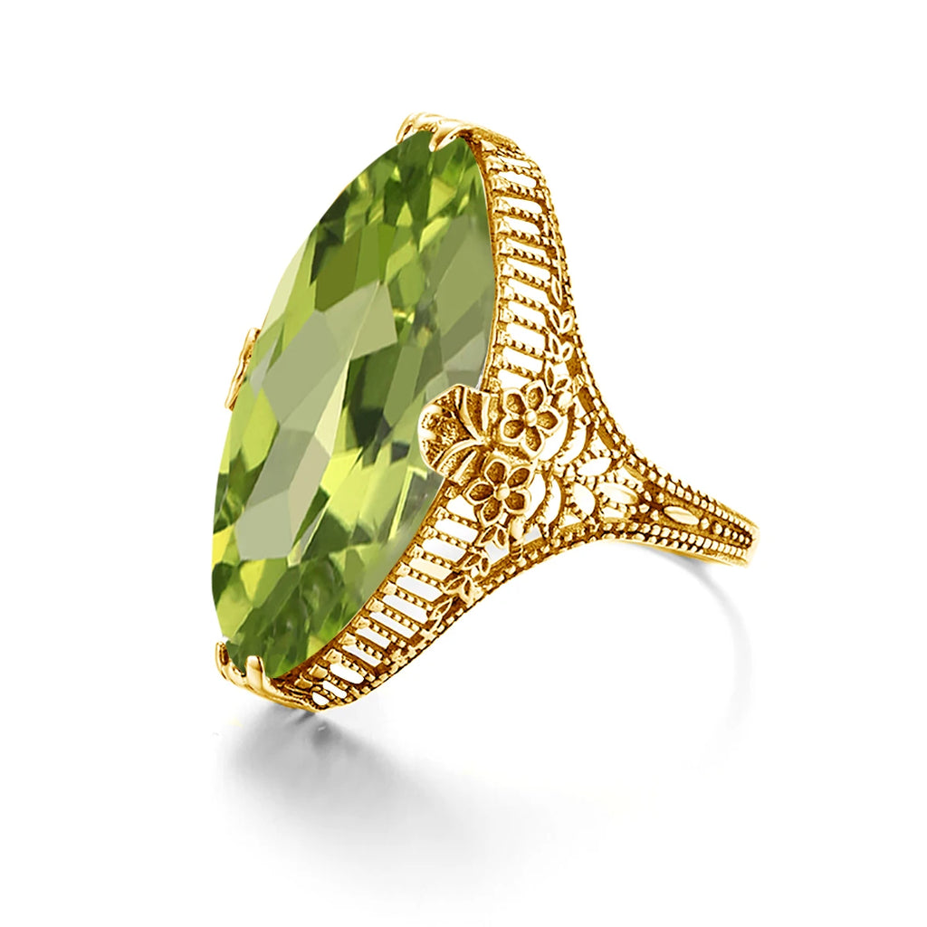 Olive Marquise | 14x26mm Peridot Ring in Gold Tone | Statement Cocktail Ring
