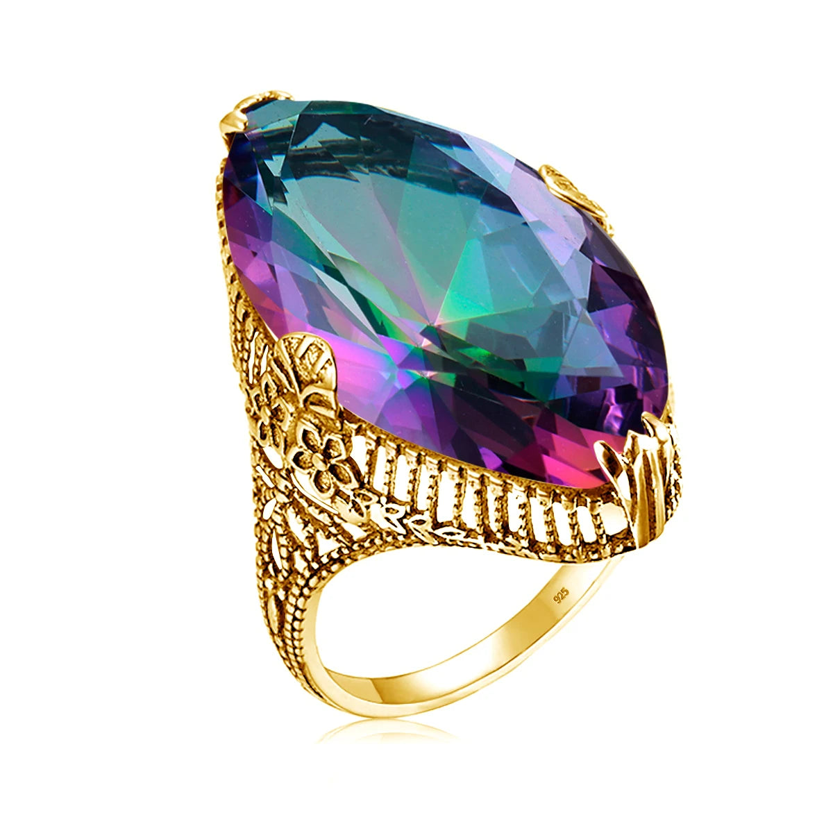 Olive Marquise | 14x26mm Peridot Ring in Gold Tone | Statement Cocktail Ring