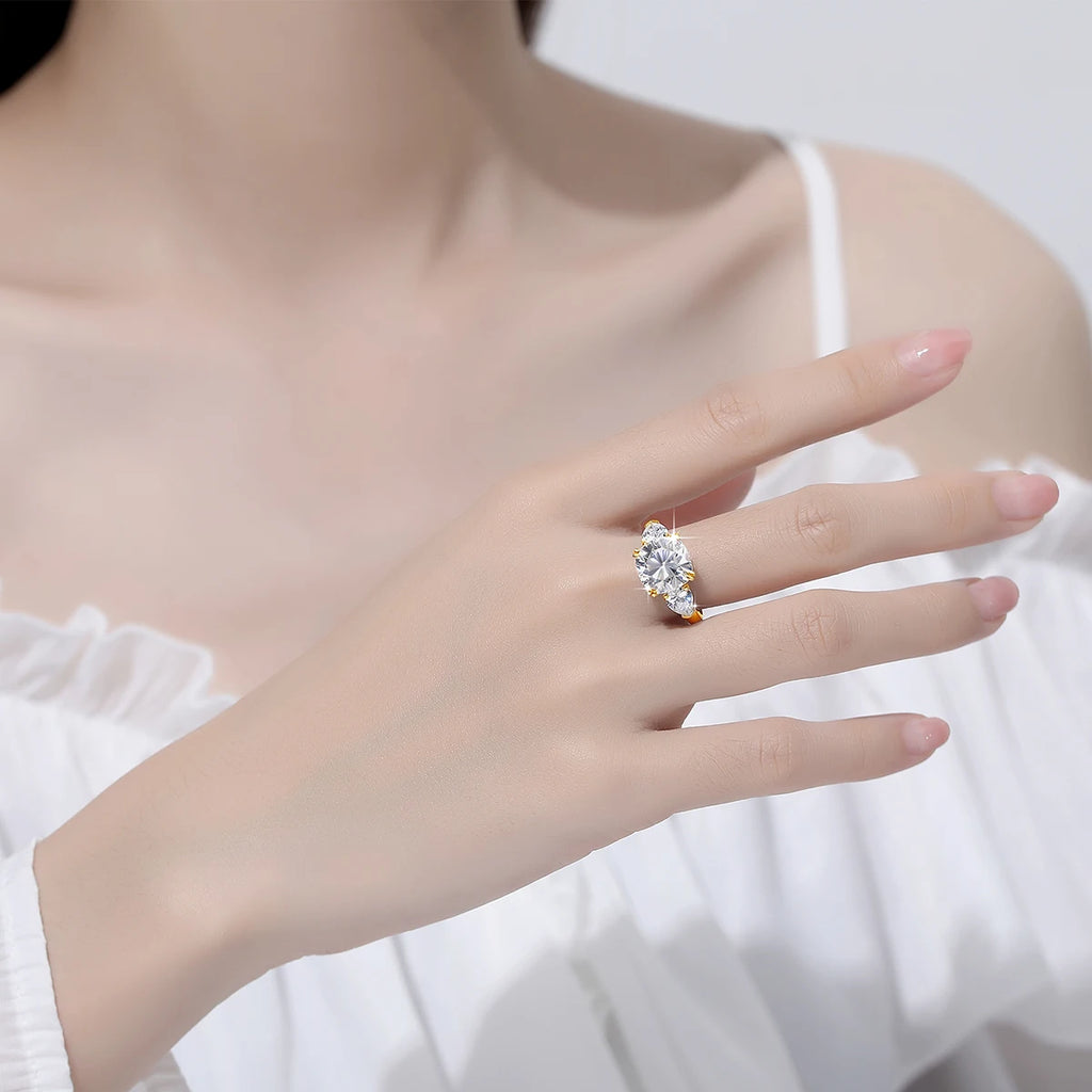 Estate Cushion | 5ct Cushion Cut Moissanite Three Stone Ring | GRA Certified
