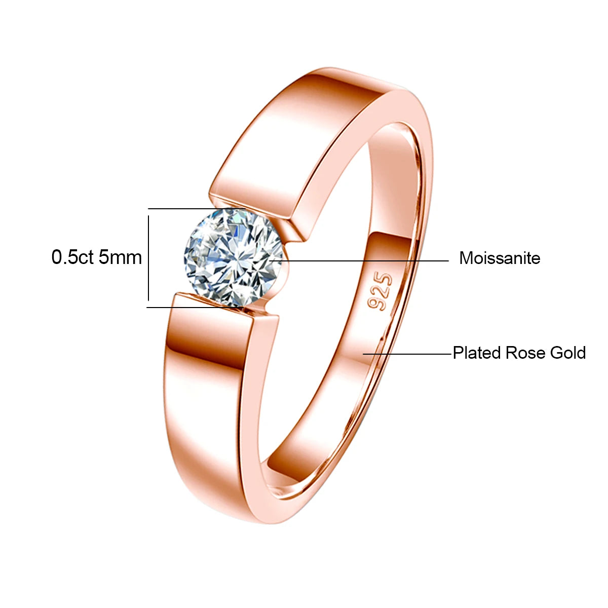 Round Cut Classic | 0.5 to 1ct Men's Moissanite Ring | Solid 925 Silver