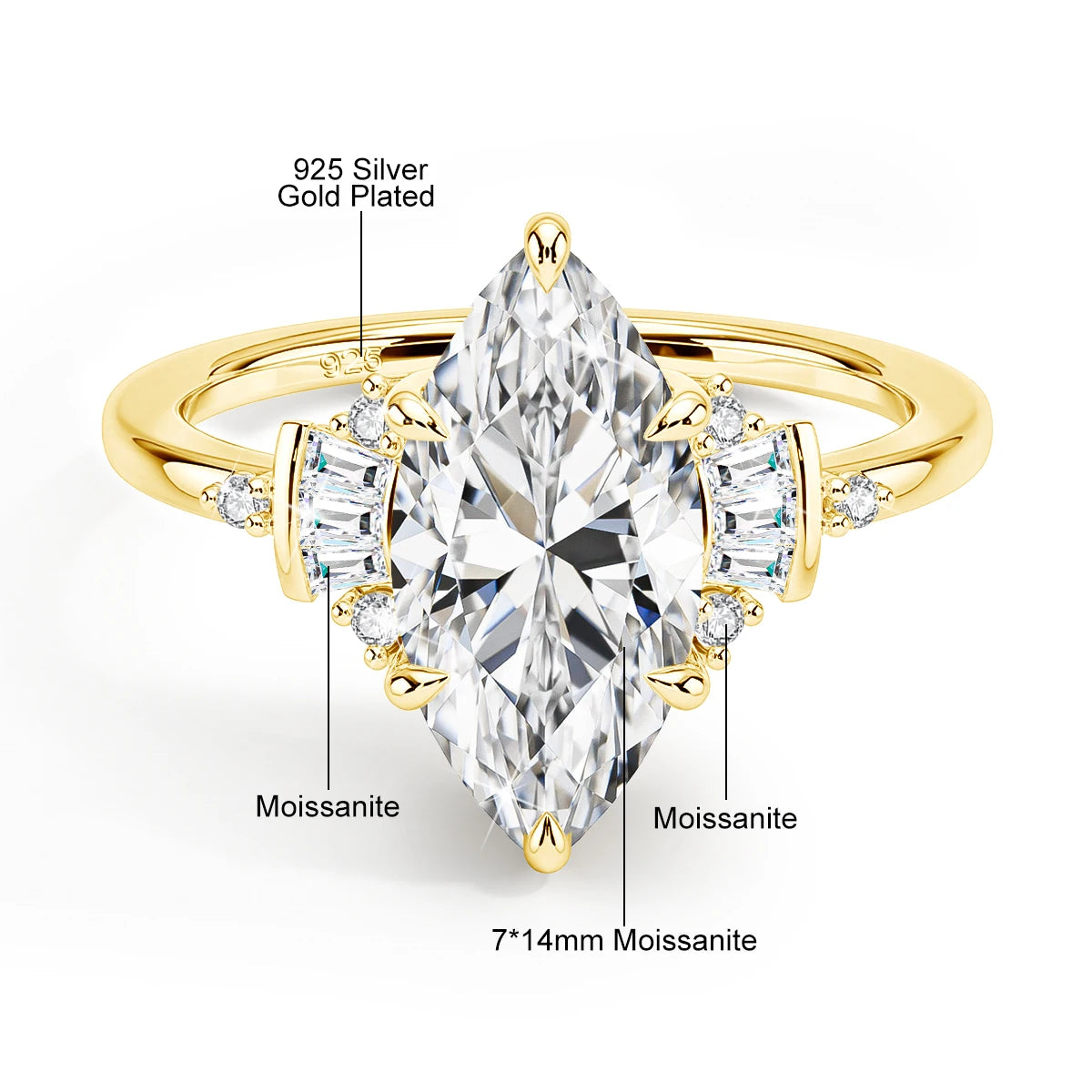 Marquise Royale | 3ct Marquise Moissanite Engagement Ring | 925 Silver