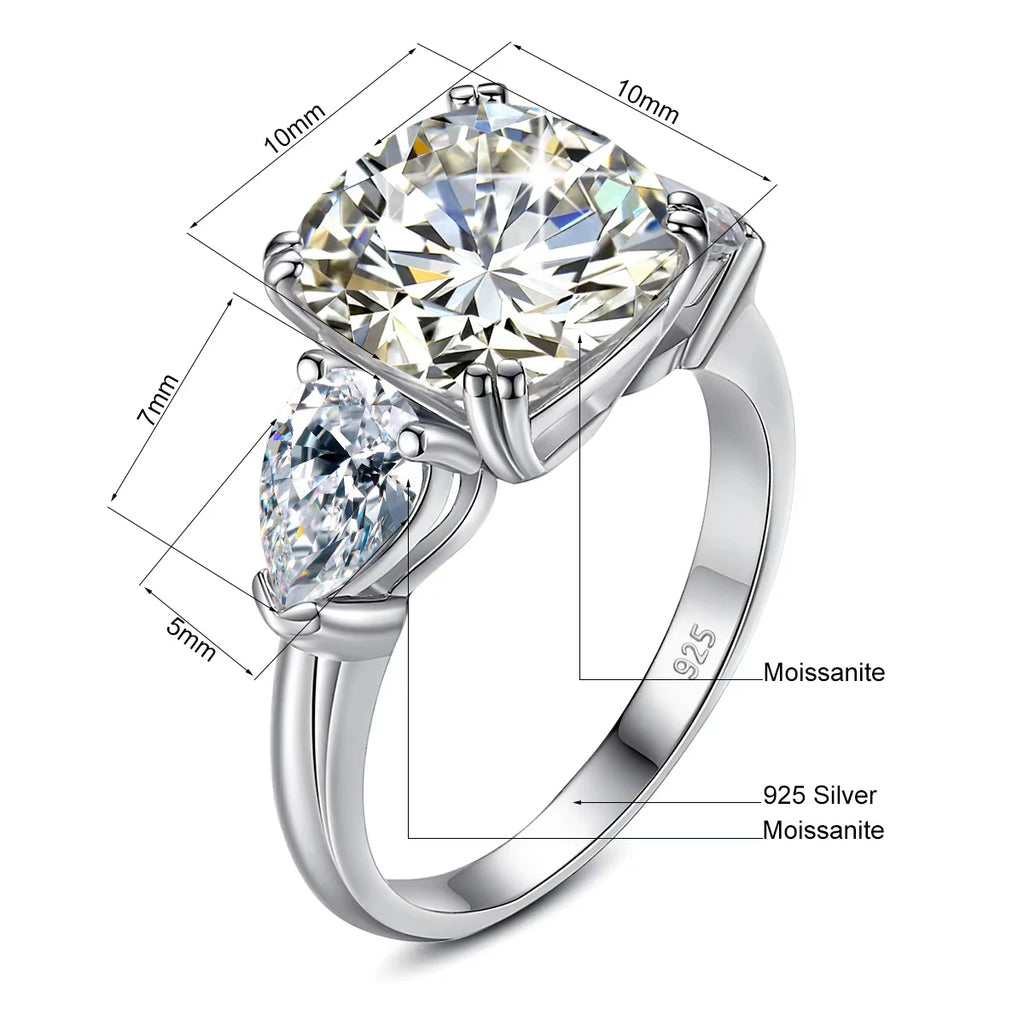 Estate Cushion | 5ct Cushion Cut Moissanite Three Stone Ring | GRA Certified