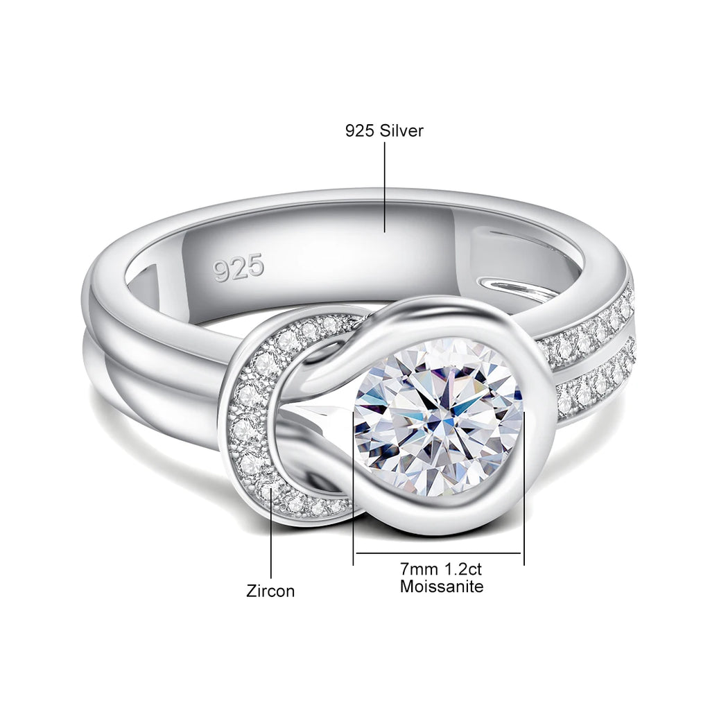 Bow Knot | 1ct Moissanite Ring, 7mm | Certified 925 Sterling Silver