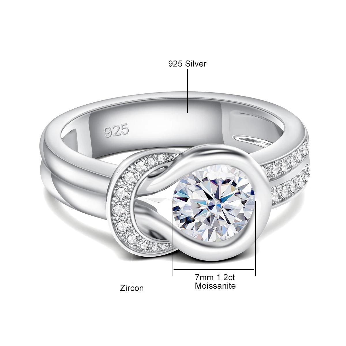 Bow Knot | 1ct Moissanite Ring, 7mm | Certified 925 Sterling Silver