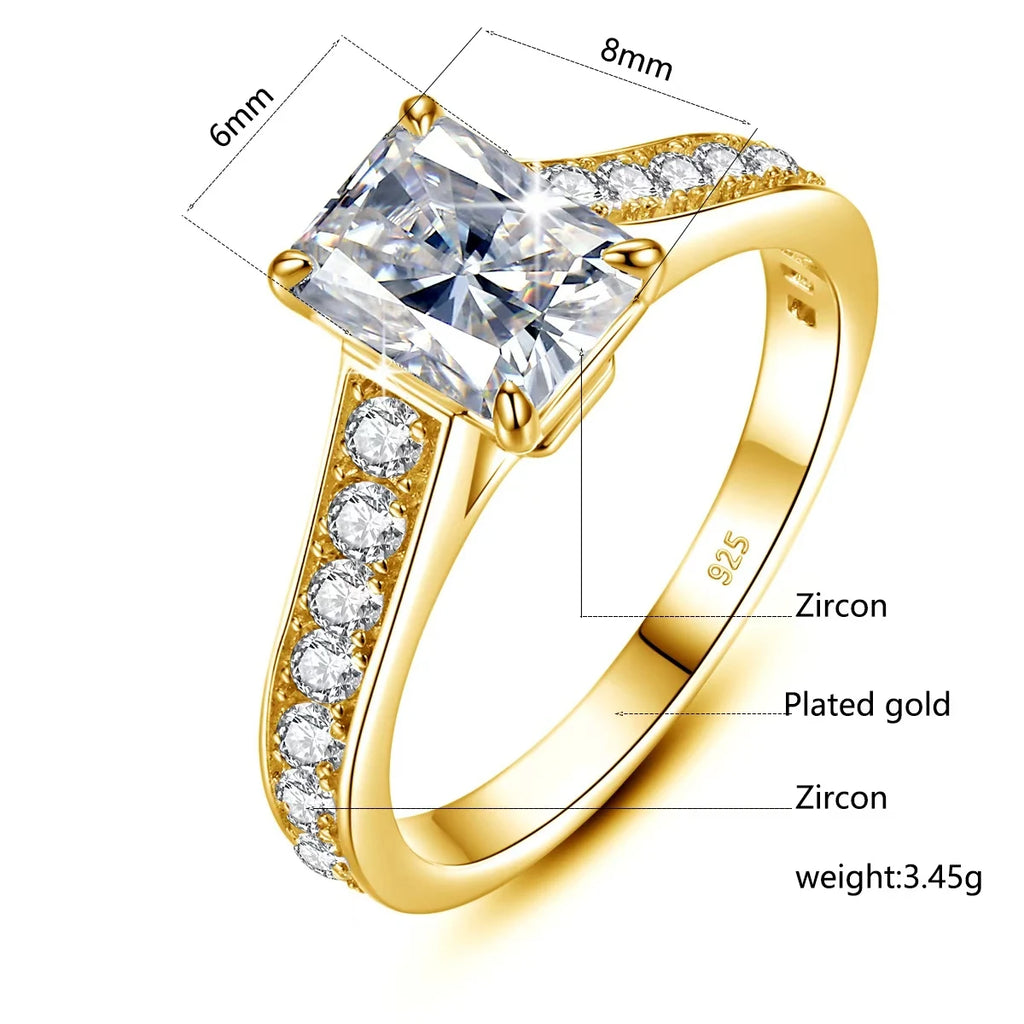 Emerald Gold | 2ct Emerald Cut Moissanite Ring | Yellow Gold over 925